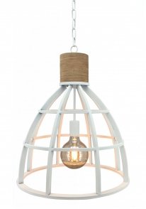 witte open hanglamp met hout