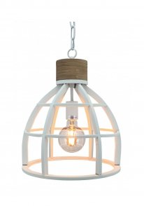 witte open hanglamp met hout